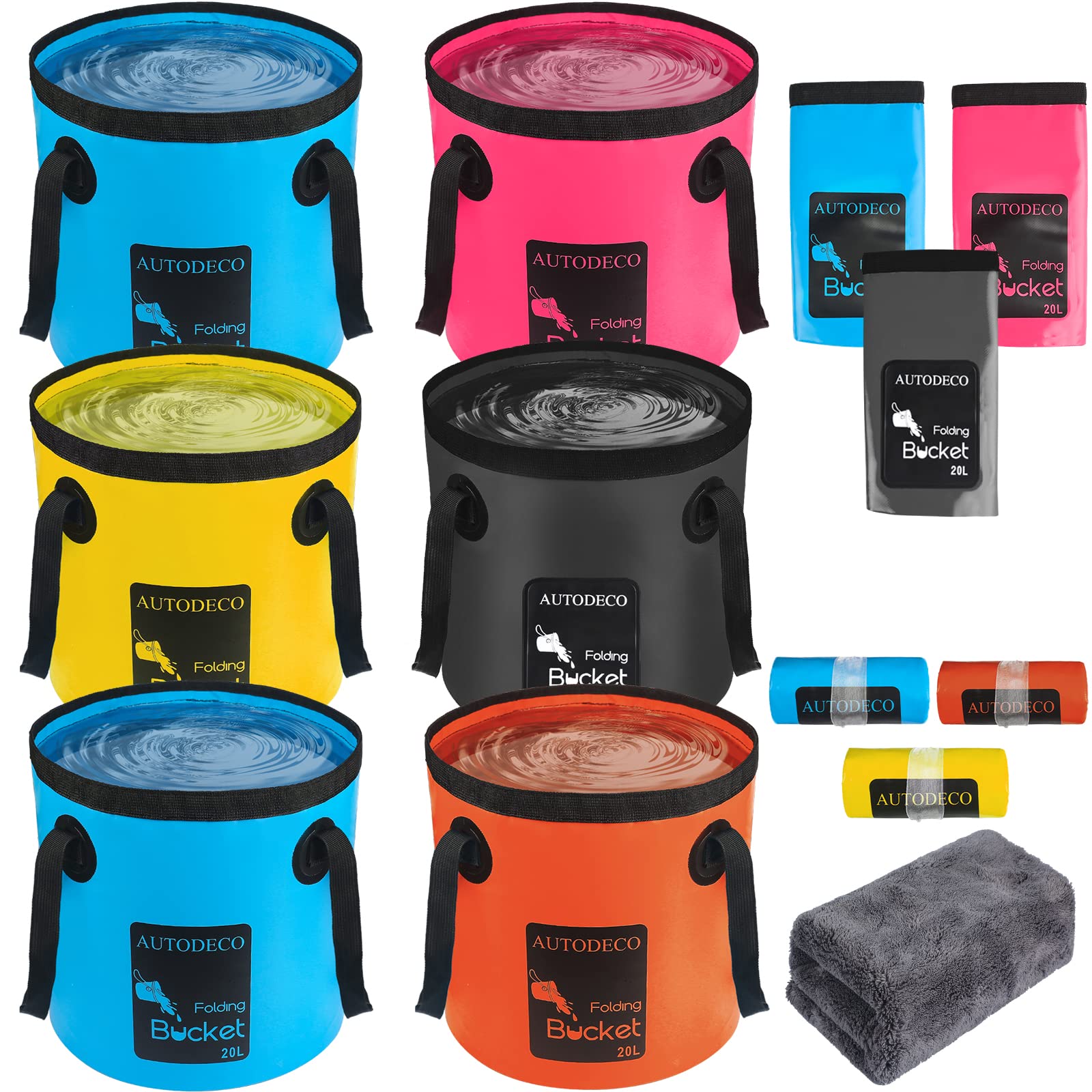 Seau pliable 18L lot de 6 seaux portables multicolores pour camping