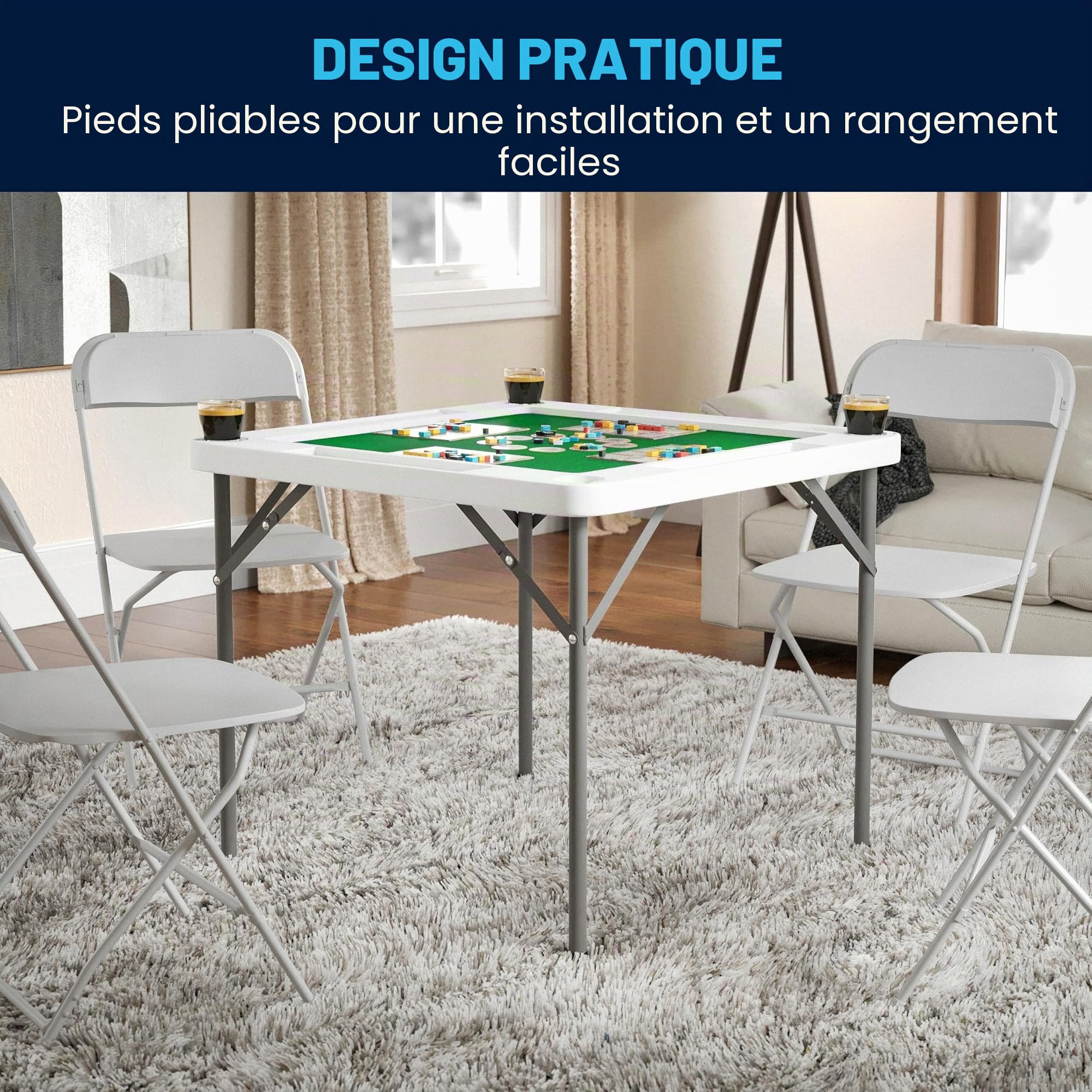 Flash Furniture Silas Table de Jeu carrée Pliante pour 4 Joueurs avec Surface de Jeu Verte et Porte-gobelets 87,6 cm