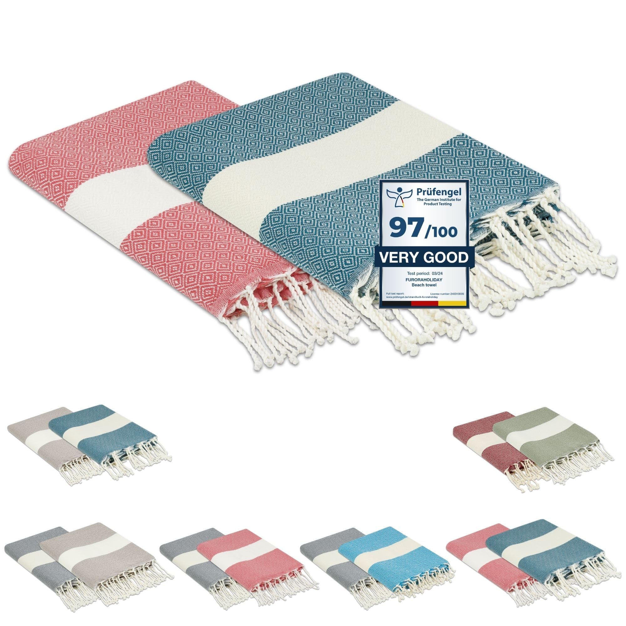Flora Furora Beach Towel Large 100 x 200 cm: Cotton (Set of 2), Light, Long, Thin, Compact, Premium Quality, Hammam Towel, Sauna Towel, Fouta Beach Towel, XXL, Women and Men Bath Towel Beach