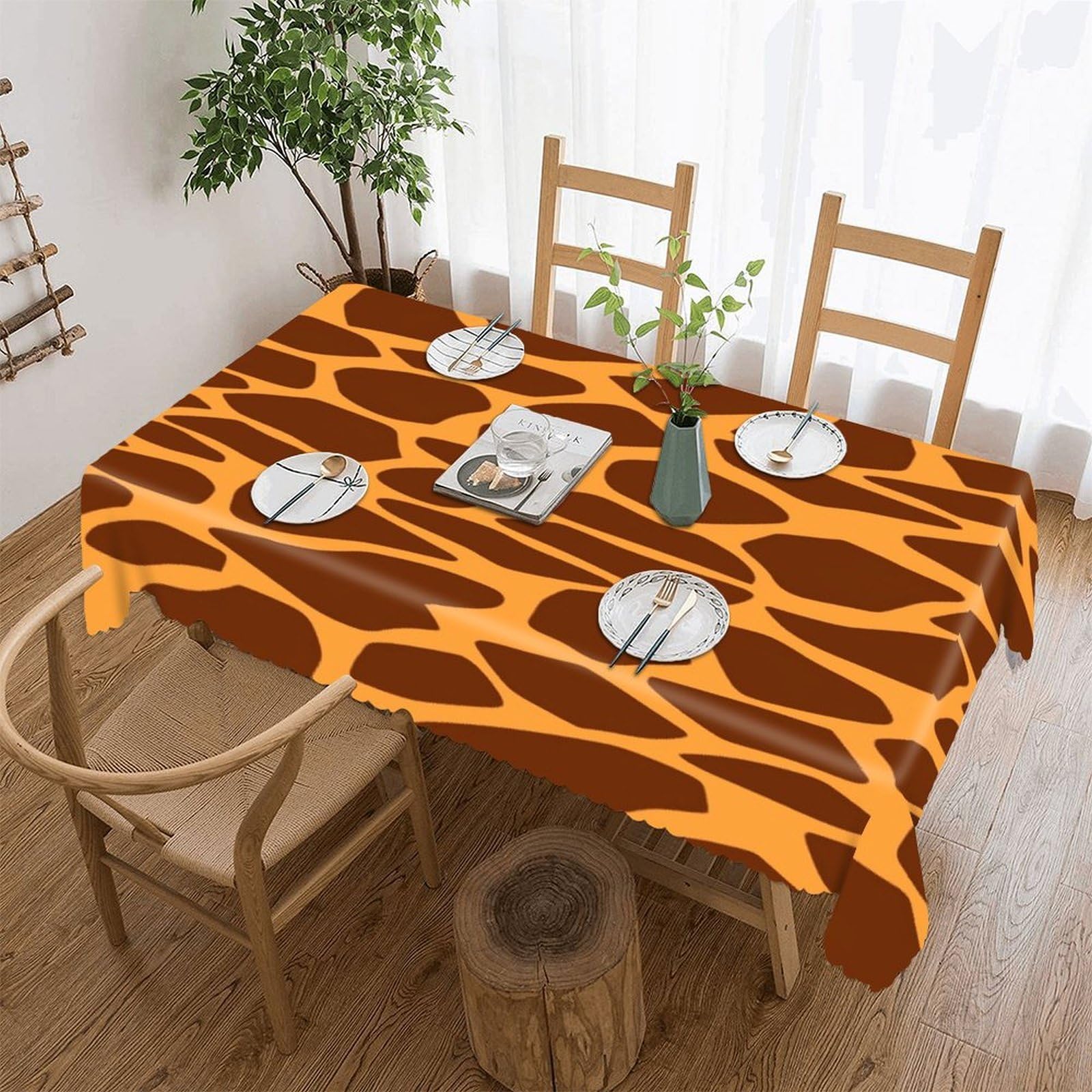 Fekiloot Style Giraffe Print Tablecloths Heavy Duty Washable Fabric,Birthday Tablecloth-Wavy Edge Design,Polyester Table Cloth For Restaurant,Picnic,Indoor And Outdoor Dining60 X120