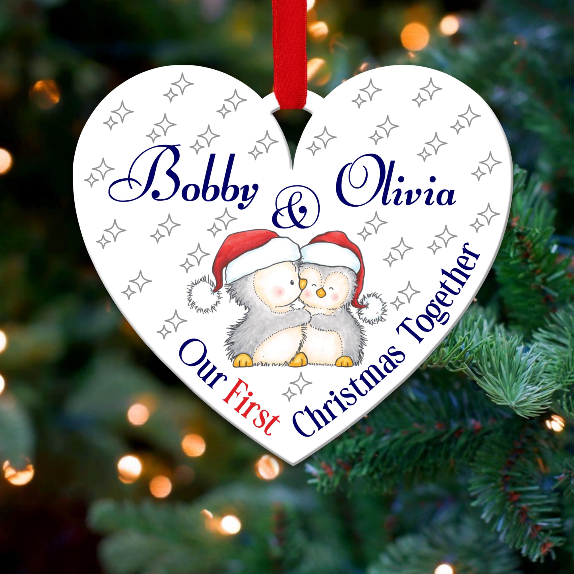 Personalised Christmas Tree Decorations Baubles for Couple's First Christmas Together with Custom Name | Acrylic Xmas Tree Decoration Hanging Ornaments | Personalised Bauble Gift for Xmas Decorations