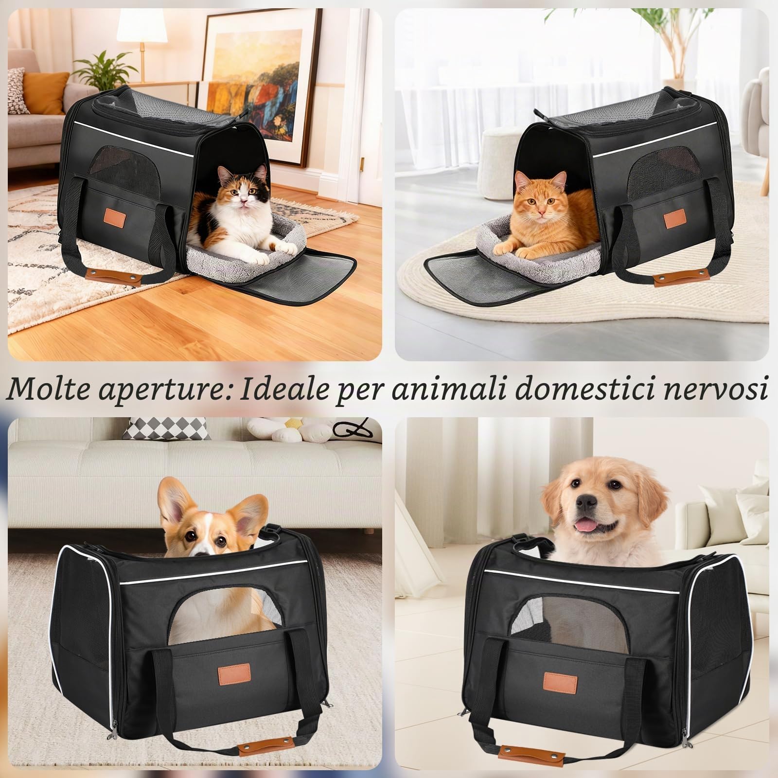 Trasportino per Gatti,Trasportino Gatto Morbido,Trasporto e Pieghevole Traspirante,trasportatore per animali domestici con cerniere di sicurezza,Trasportino per Viaggi Lunghi e Brevi