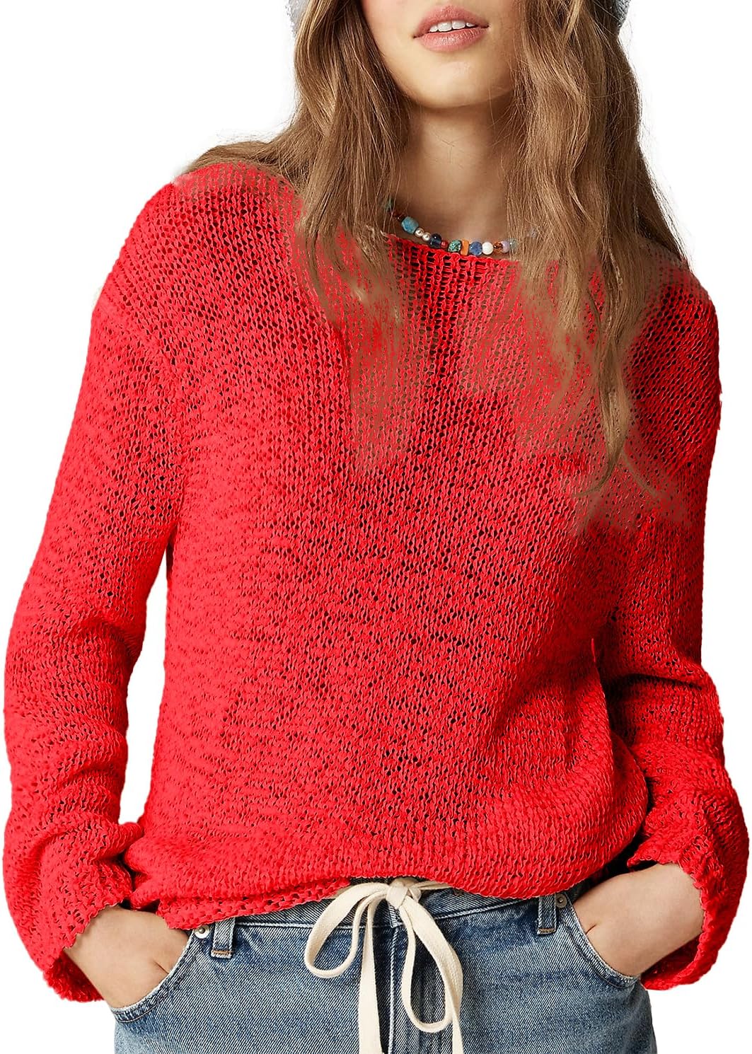 Womens Slouchy Sweater Wide Crew Neck Cable Knit Pullover Tops Casual Oversized Long Sleeve Sweater Outwear