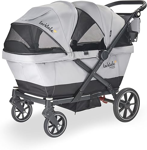 Larktale Caravan Coupe - Cochecito compacto de 2 plazas con pliegue pequeño, toldos ajustables incluidos, grisnegro