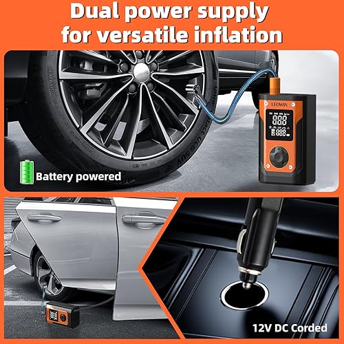 Miniatura 4 de Compresor de aire portátil para inflador de neumáticos, bomba de aire de 150 PSI con batería recargable, adaptador de corriente para automóvil de 12