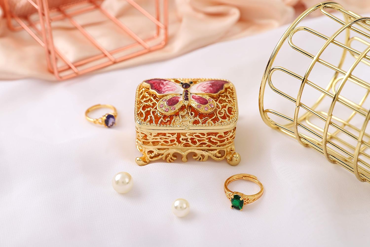 QIFU Hand Painted Butterfly Jewelry Box, Enameled Trinket Box Hinged, Unique Gift for Family - Image 2