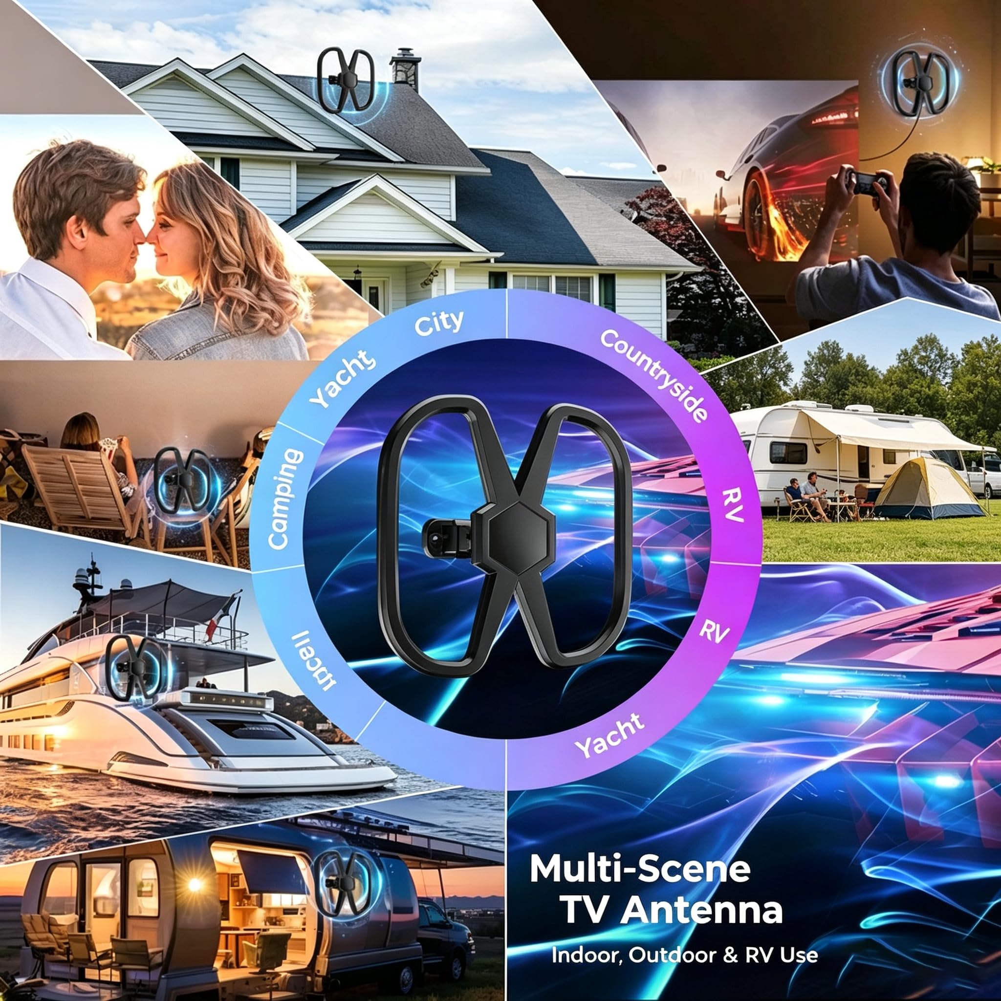 Antena de TV para exteriores para 2 televisores, antenas digitales de largo alcance, Smart TV interior, antenas HD, canales locales, recepción de 360°, antena amplificadora más fuerte, compatible con
