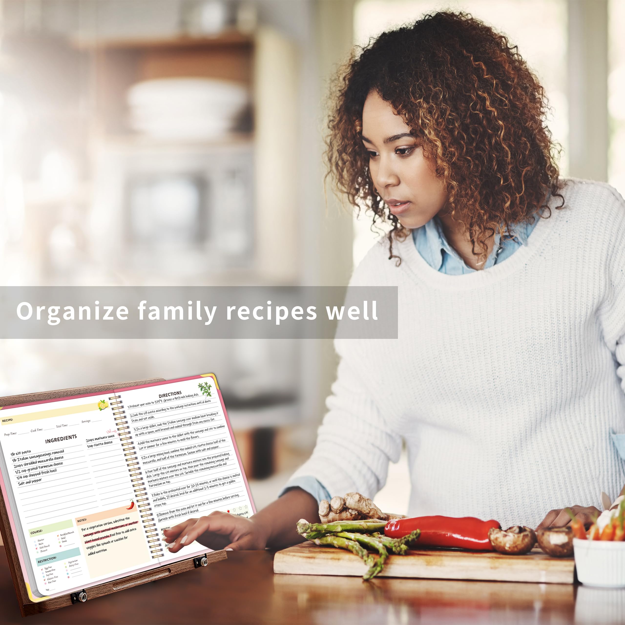 meDolove Libro de recetas para escribir en tus propias recetas, diario de recetas, libro de cocina en blanco, 7 x 10 pulgadas, cuaderno de recetas para organizar tus recetas para la cocina, color rosa
