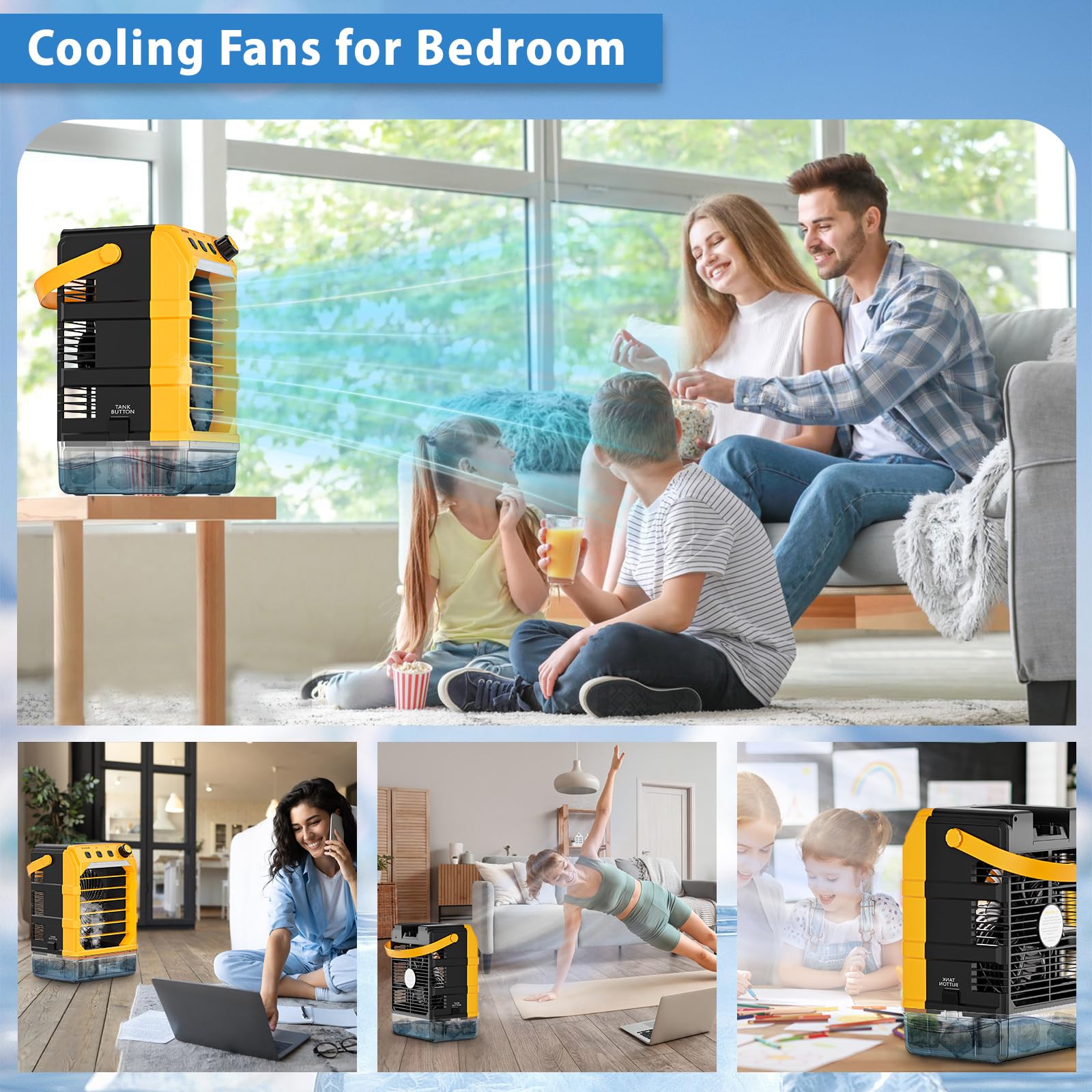 Ventilatore nebulizzatore portatile compatibile per batteria Dewalt da 20 V (senza batteria) o alimentato tramite USB, ventola di raffreddamento per camera da letto con 7 luci, timer 8H, serbatoio