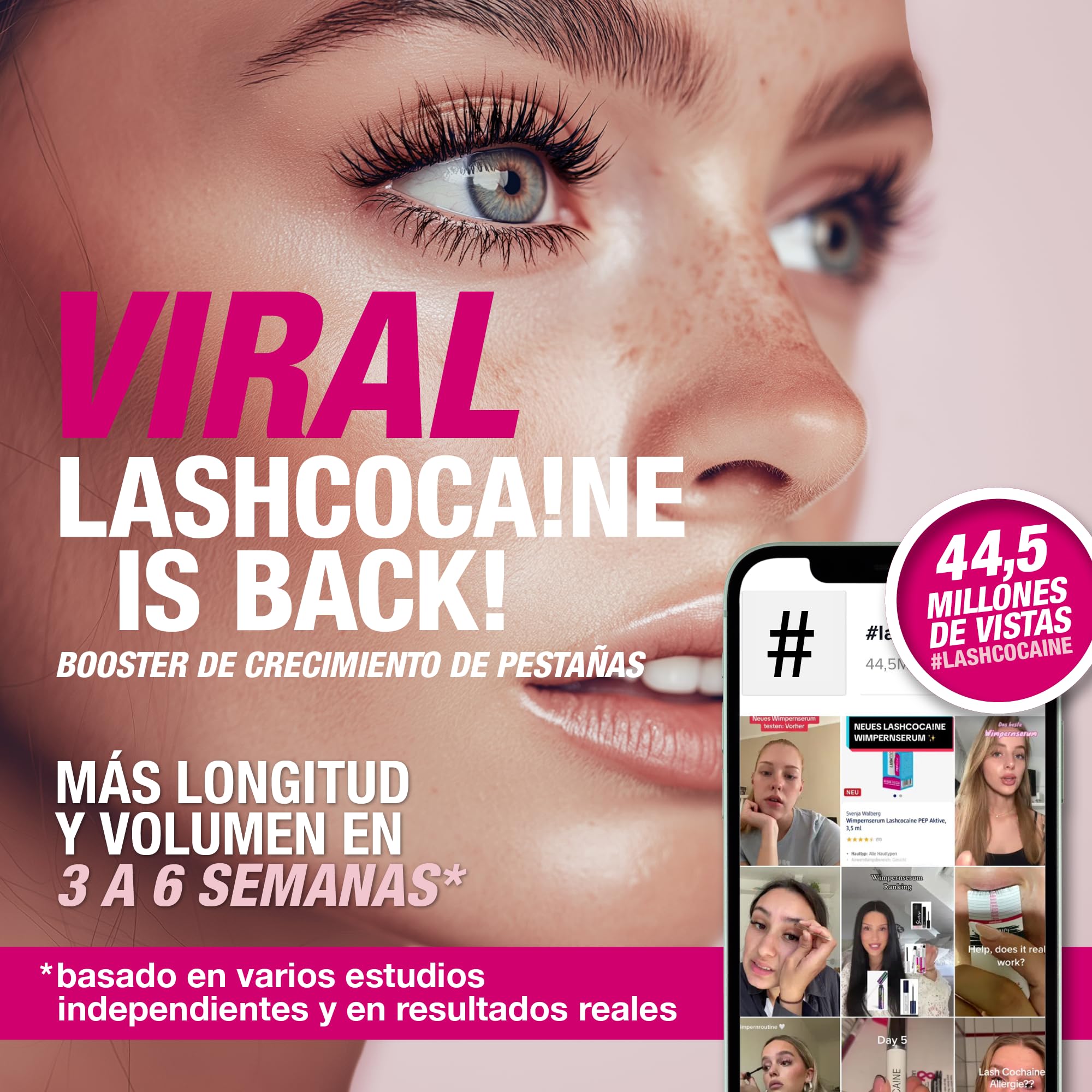 Lashcocaine® Sérum profesional para pestañas de Svenja Walberg®, fabricado en Alemania, incluye tarjetas de medición para un éxito visible, aumentador de pestañas