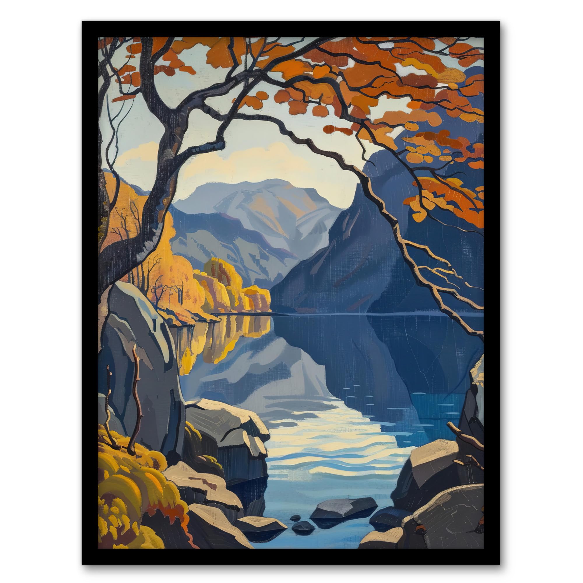 Artery8 Autumn Tree Lake District Cumbria Mountains Living Room Artwork Framed Wall Art Print A4