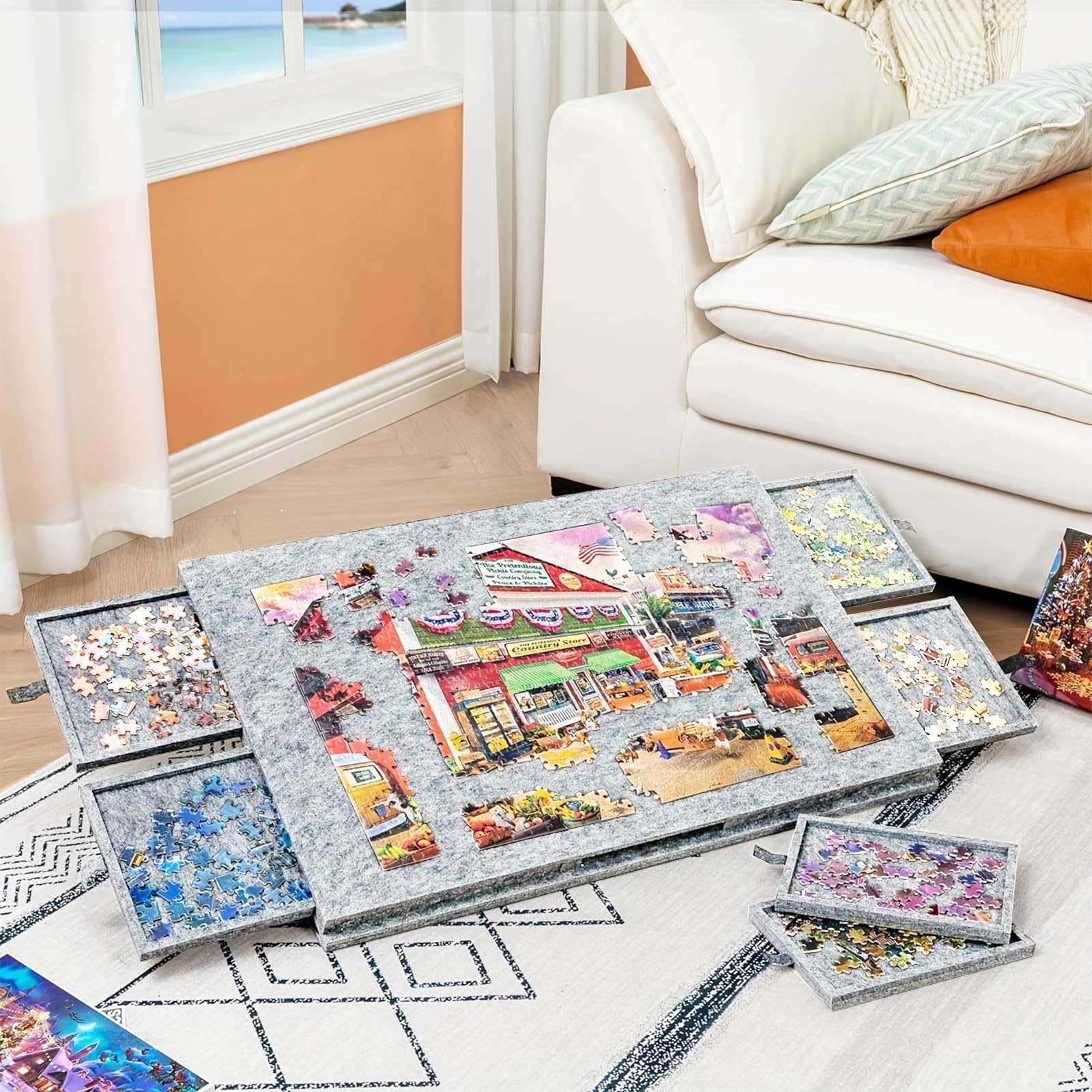 Tablica Do Układania Puzzli 2 W 1 Z 6 Szufladami I Pokrywą, Lekki Przenośny Stół Do Puzzli Z Regulowaną Podstawą Na 1000/1500 Elementów, Składana, Antypoślizgowa Plansza Z Filcu Dl Light Grey 1000pcs