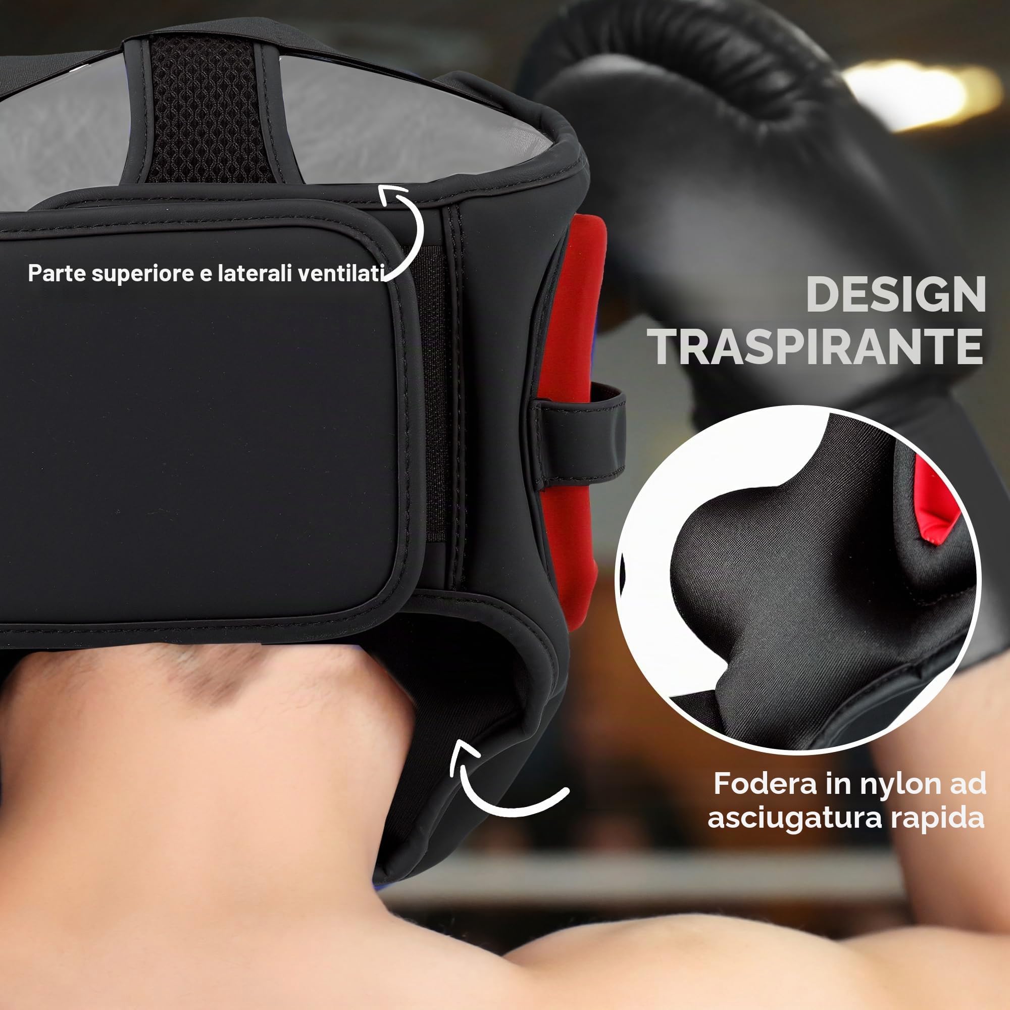 SPORTNOW Protezione testa e casco boxe, cinghia regolabile, Rosso/Nero