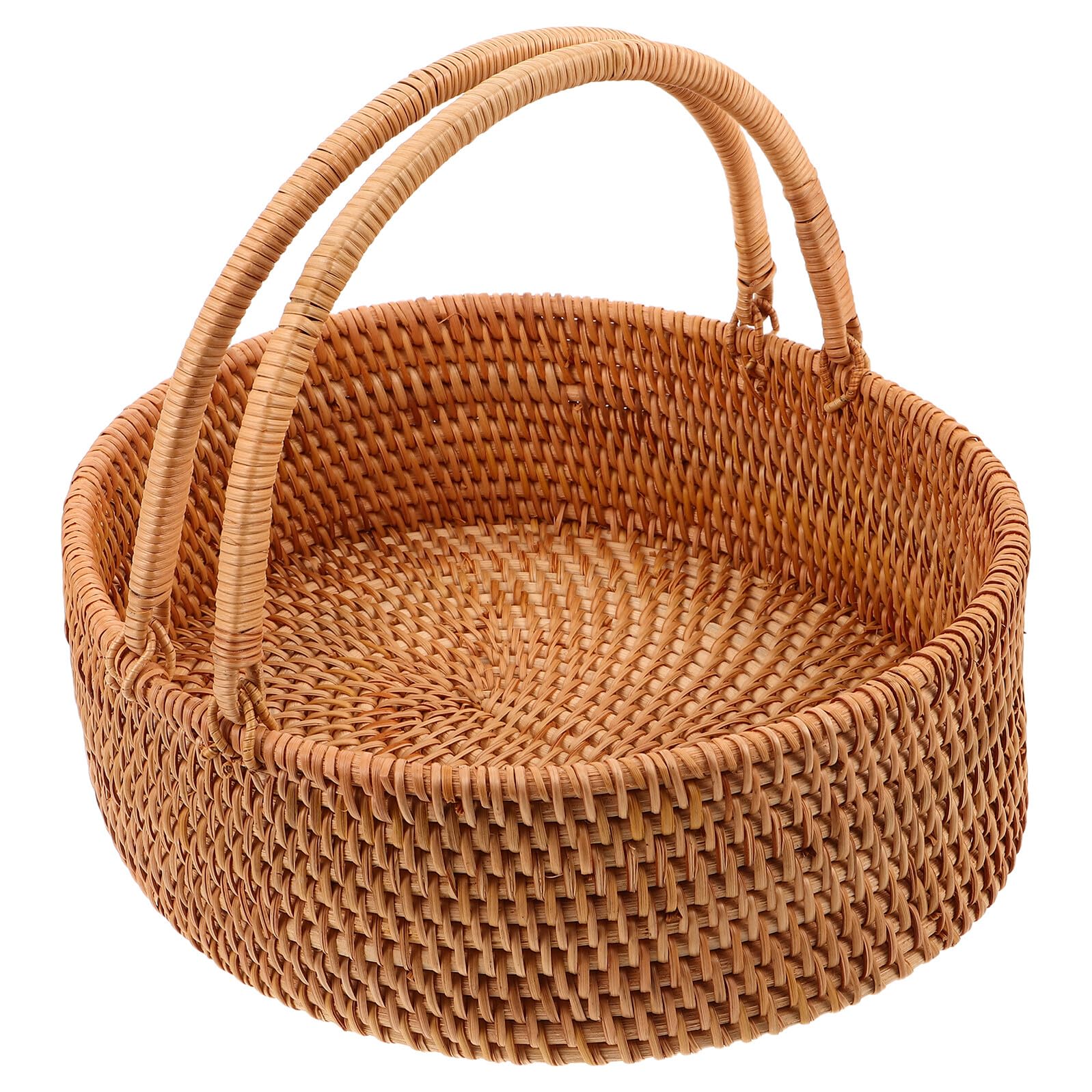 Levemolo Cesta de Mimbre Tejida a Mano Grande para Frutas y Alimentos Cesta de Ratán Resistente con Asas Ergonómicas Almacenamiento Multiusos para Cocina y Picnic