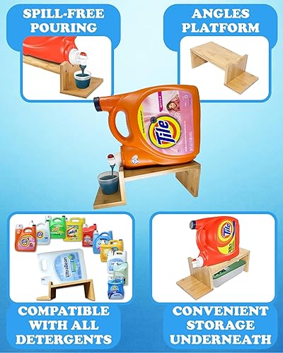 Miniatura 7 de Skywin Soporte de madera para detergente para ropa  Dispensador de jabón de madera  Soporte para botellas de lavandería de madera  Soporte para