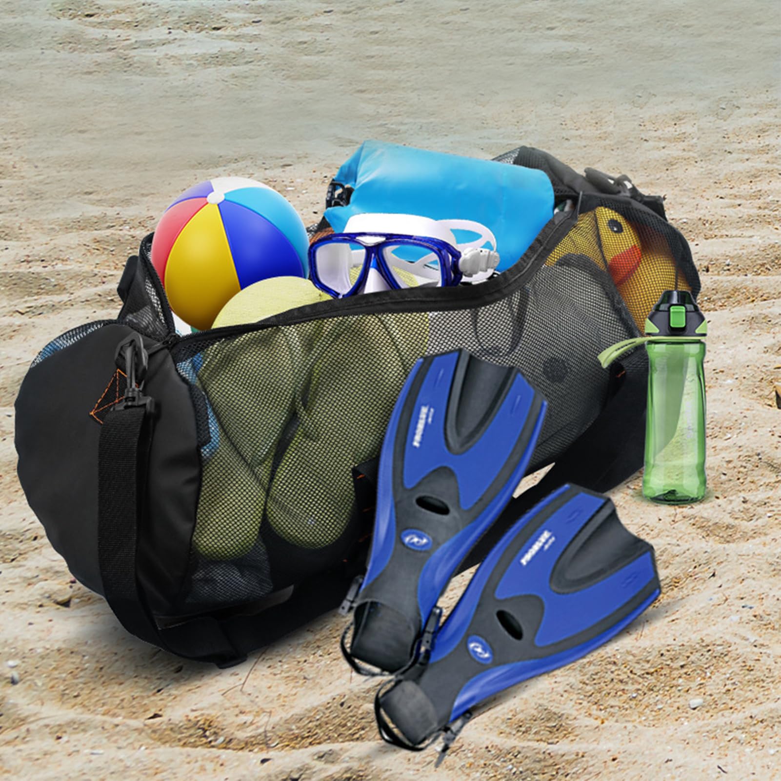 Borsa da spiaggia pieghevole di grandi dimensioni, extra grande, con grande capacità, in rete, per snorkeling, nuoto e campeggio (piccola)