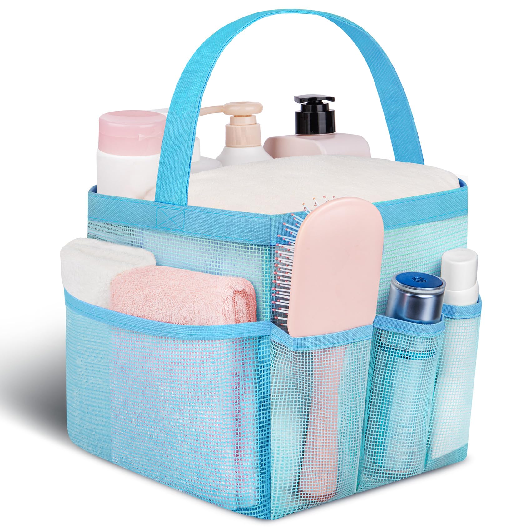 Attmu Mesh Shower Caddy Portable for College Dorm Room Essentials with 8 Pockets, Hanging Shower Caddy Dorm Basket, Quick Dry Bag for Bathroom