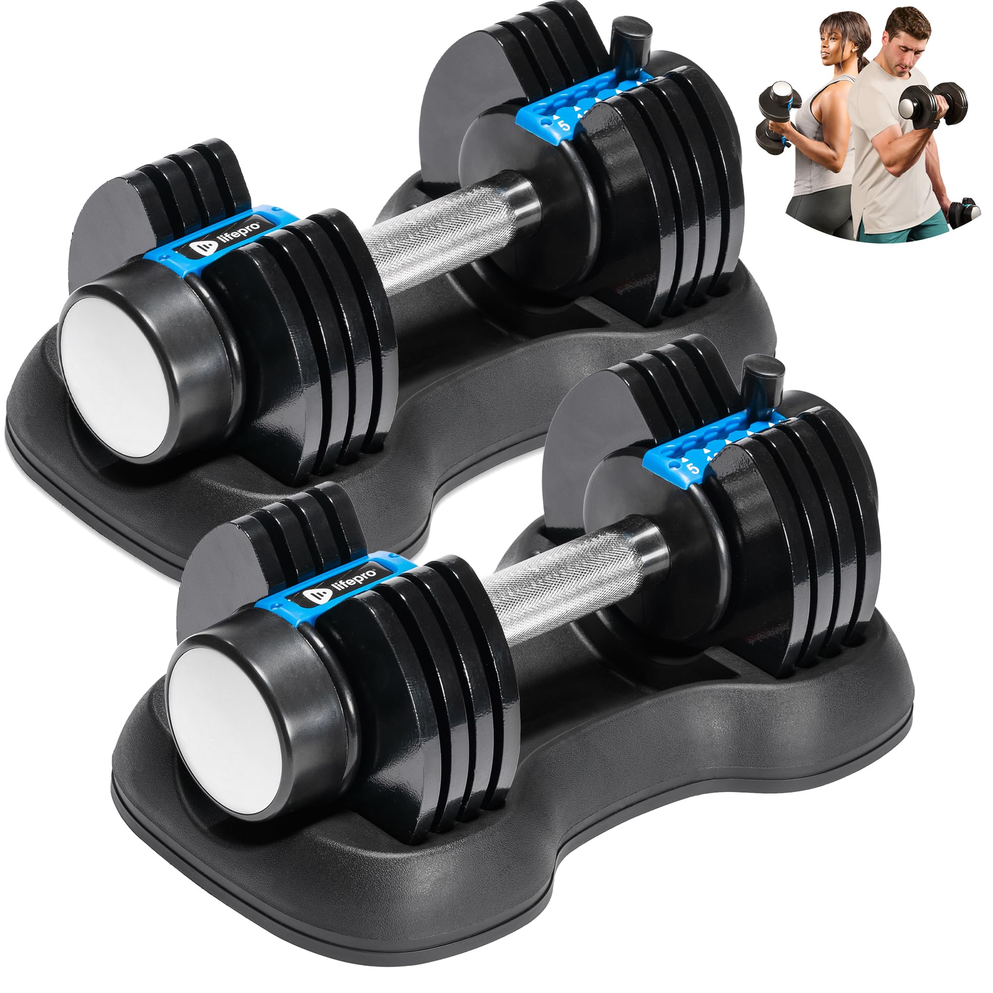 Lifepro Adjustable Dumbbells Set – Quick Adjustment, Anti Slip Handle – Space Saving & Strength Training Weights for Home Gym Exercise & Fitness 25lb Pair Pin Adjustment Pair