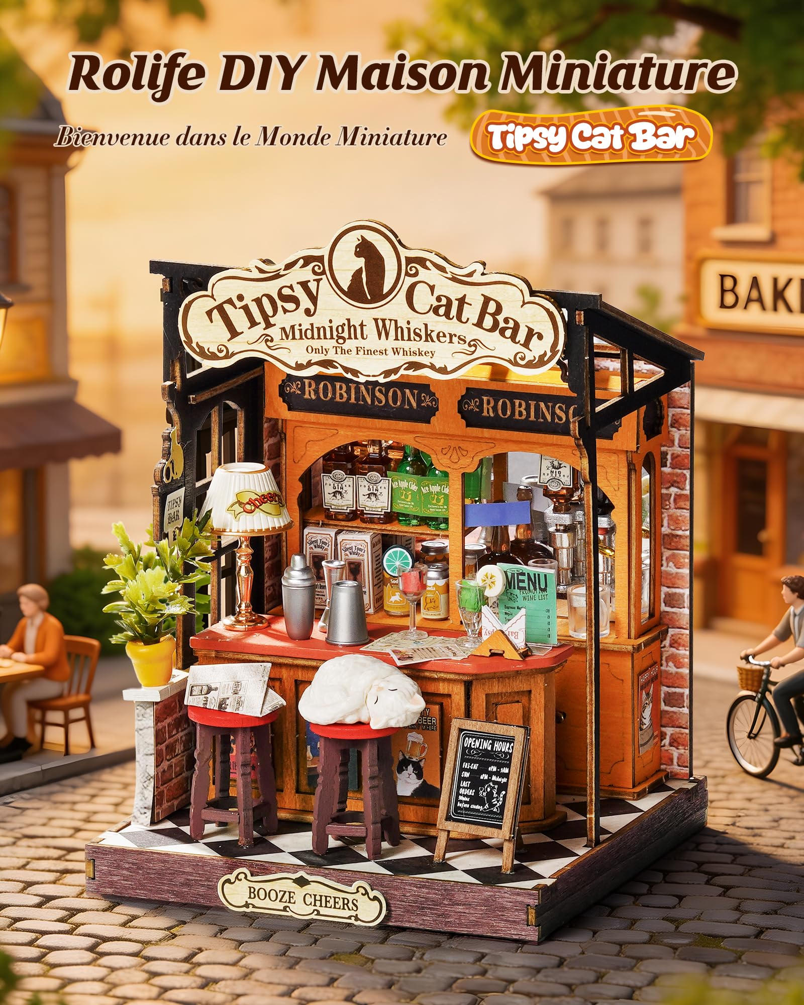 Rolife Maison Miniature Cozy Cat Bistro, 136 pièces Maquette Maison 3D Puzzle Maison de Poupée en Bois 3D à Construire Book Nook pour Adultes et Adolescents Pas de Colle nécessaire - 2