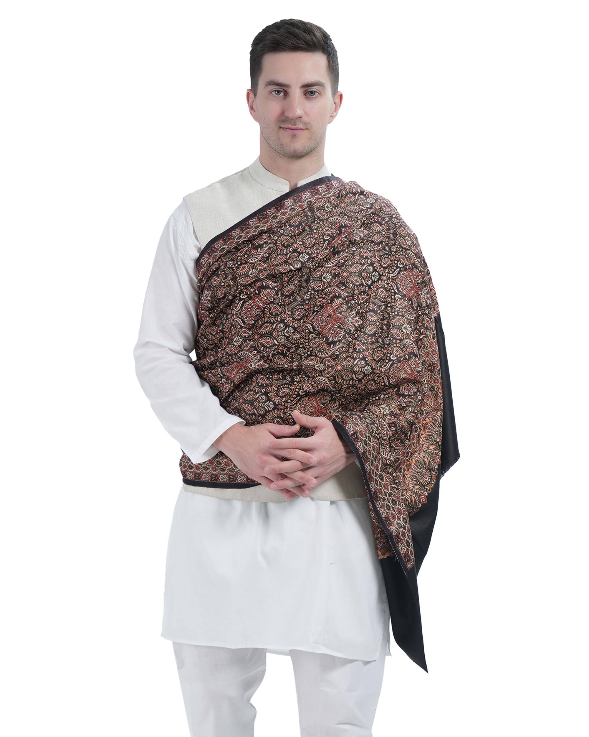 MANRA Men's Kashmiri Wool Heavy Jaal Design Warm and Soft Shawl [SIZE:40X80 Inches]-picture-22