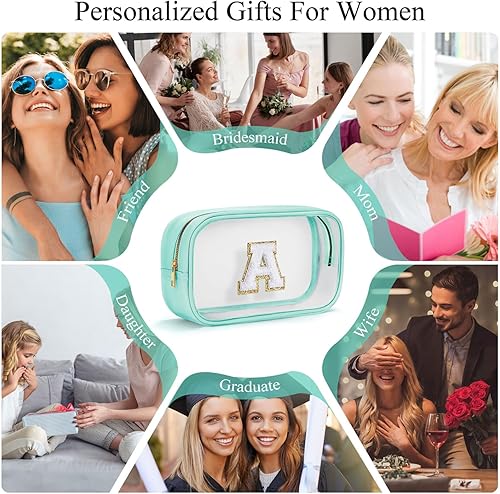 Miniatura 6 de YOOLIFE - Bolso transparente con iniciales para artículos de aseo personal para mujer, bolso de maquillaje y cosméticos impermeable, regalos de San