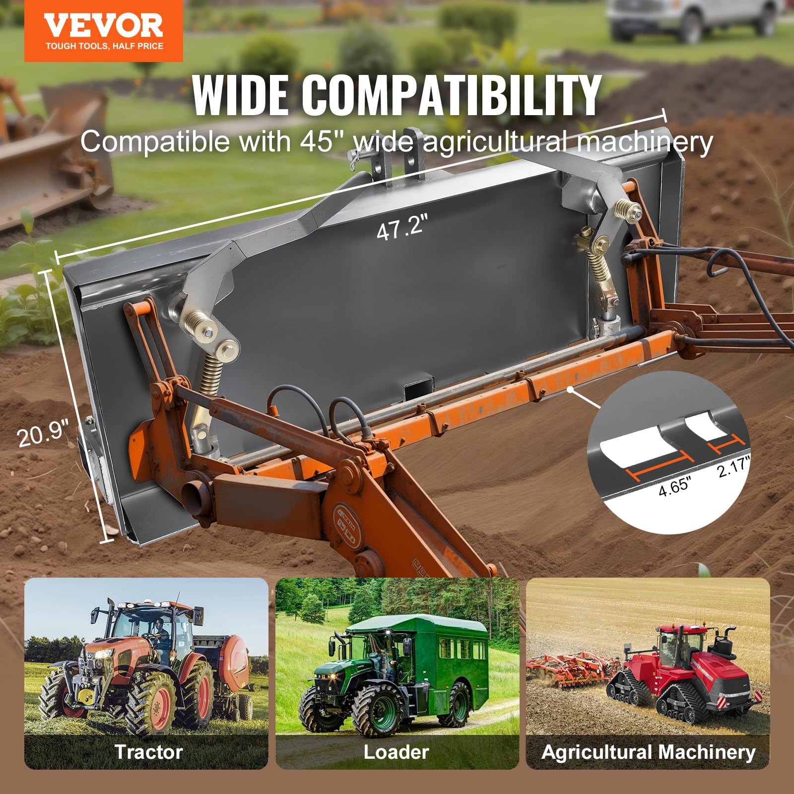 VEVOR Placa Universal de 3 Puntos para Minicargador, 1200 x 530 x 255mm, Placa de Fijación Cargador Adaptador de Acero con Placa de Montaje para Minicargador, Compatible con Minicargador y Tractor