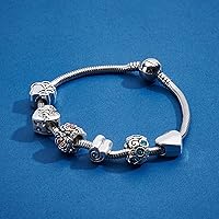 Vista 2 de PH PandaHall Pulsera de cuentas de 7.8 pulgadas de acero inoxidable con cadena de serpiente europea con cierre redondo de barril a presión