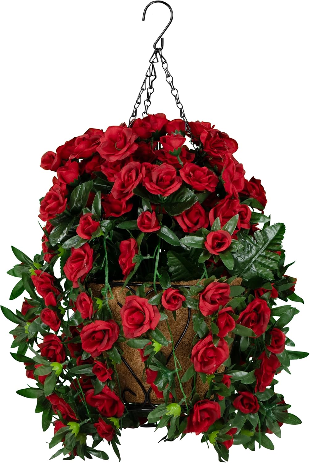 Sympathy Silks Artificial Flowers - Red Roses Hanging Basket