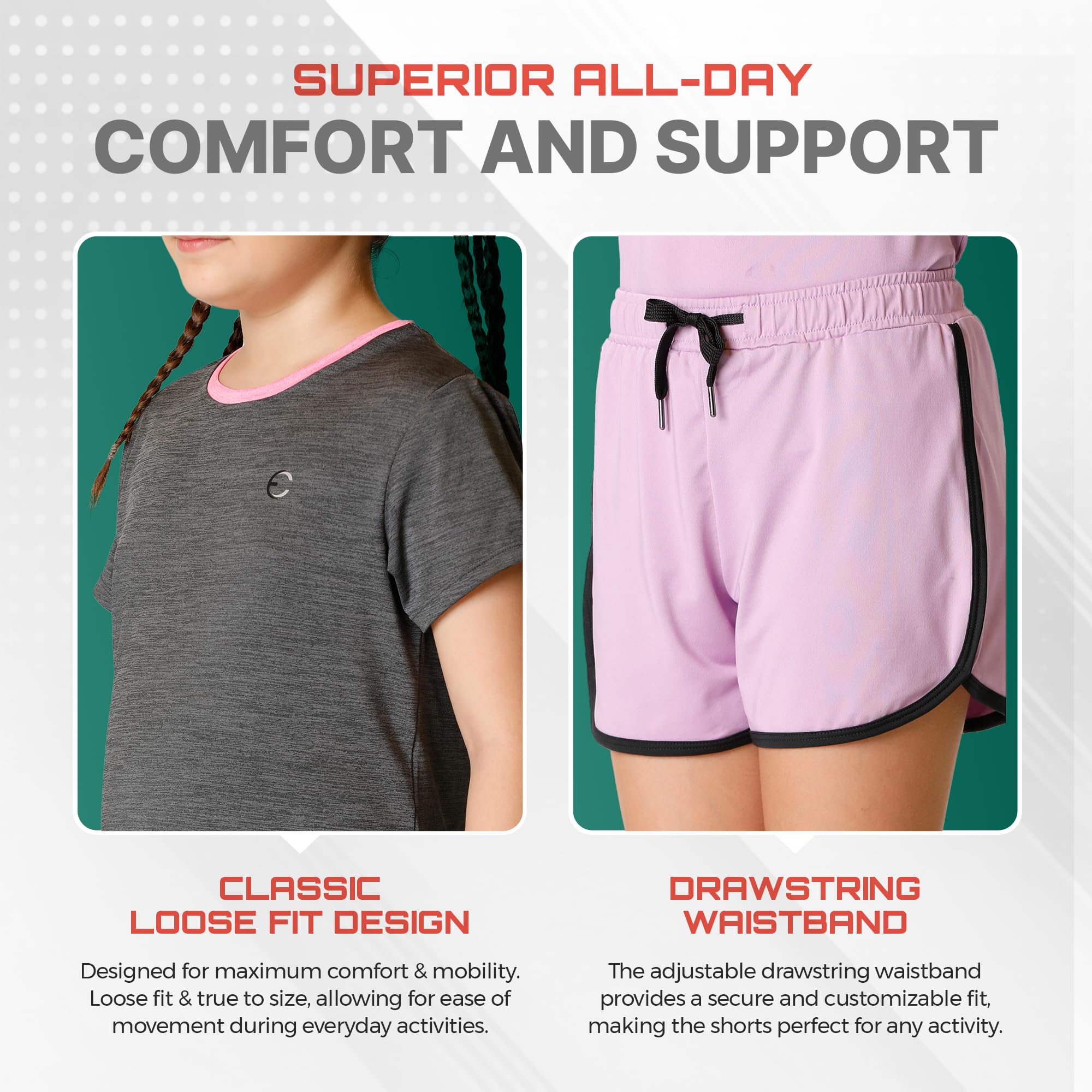 Conjuntos de ropa para niñas, camiseta atlética y pantalones cortos, ropa deportiva de alto rendimiento, ropa de verano para niñas, talla 5-14