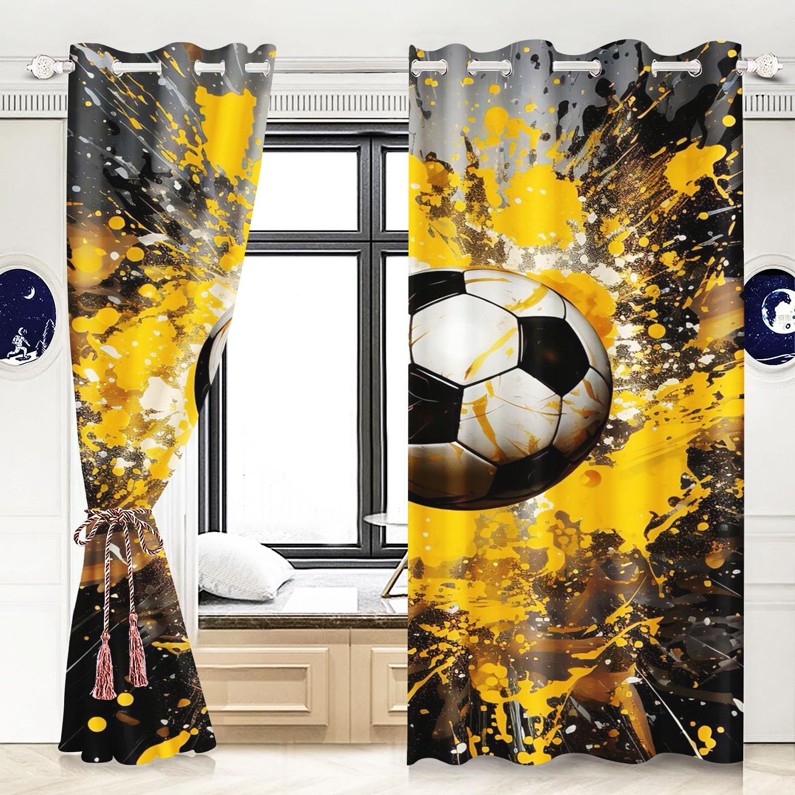 Fußball Gardinen Verdunkelungsvorhänge Für Kinderzimmer Jungen Fußball Sport Blickdicht Vorhänge Fußball Verdunkelungsvorhang Für Schlafzimmer (1,220x215cm(BxH)/ 110x215cmx2)