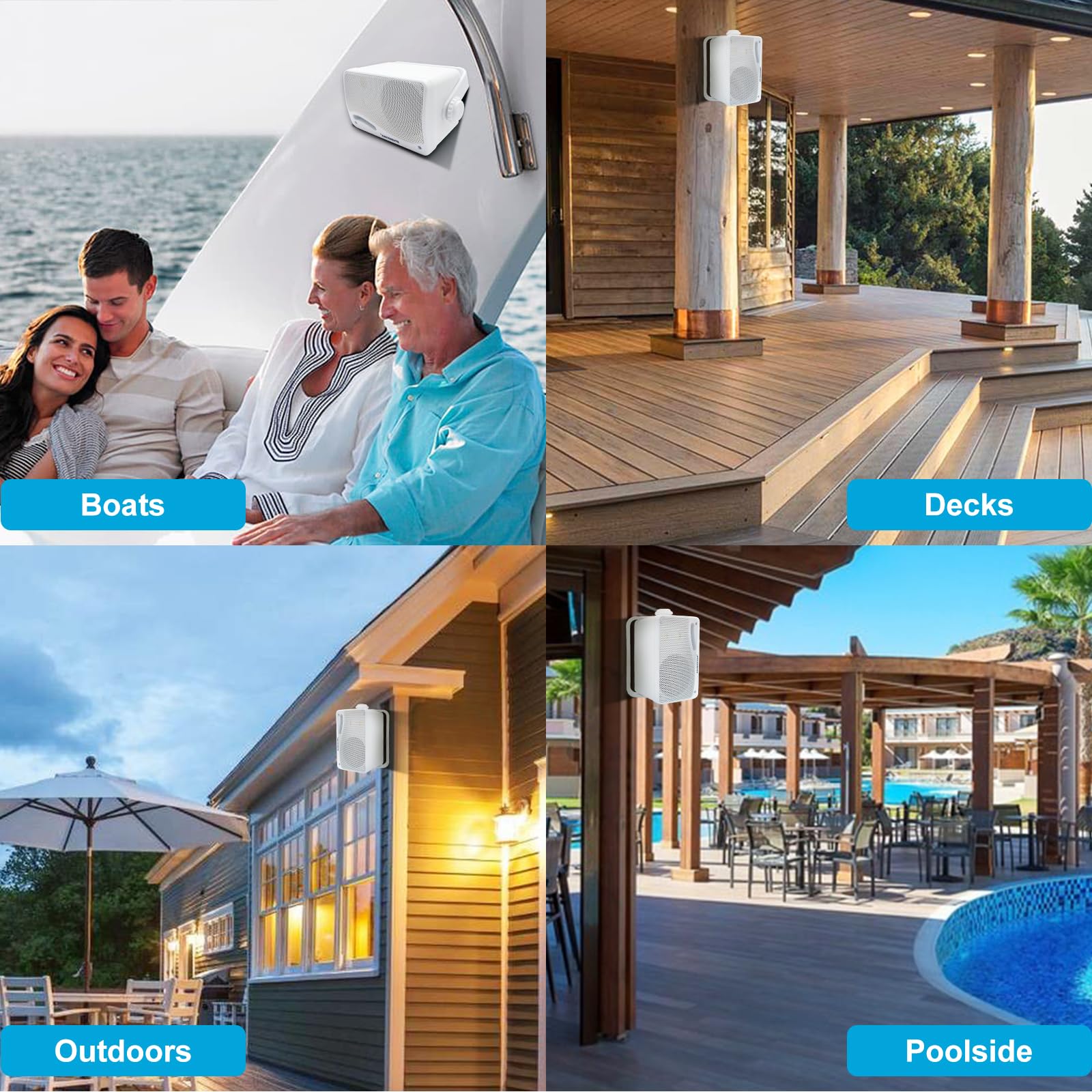 STUDIOFINIX wasserdichte Outdoor-Lautsprecher verkabelt-3,5 Zoll 3 Weg 200W Surface Marine &Wall Mount Lautsprecher- Heavy Duty ABS Grill,geeignet für Haus, Boot, Poolside, Terrasse（Weiß）