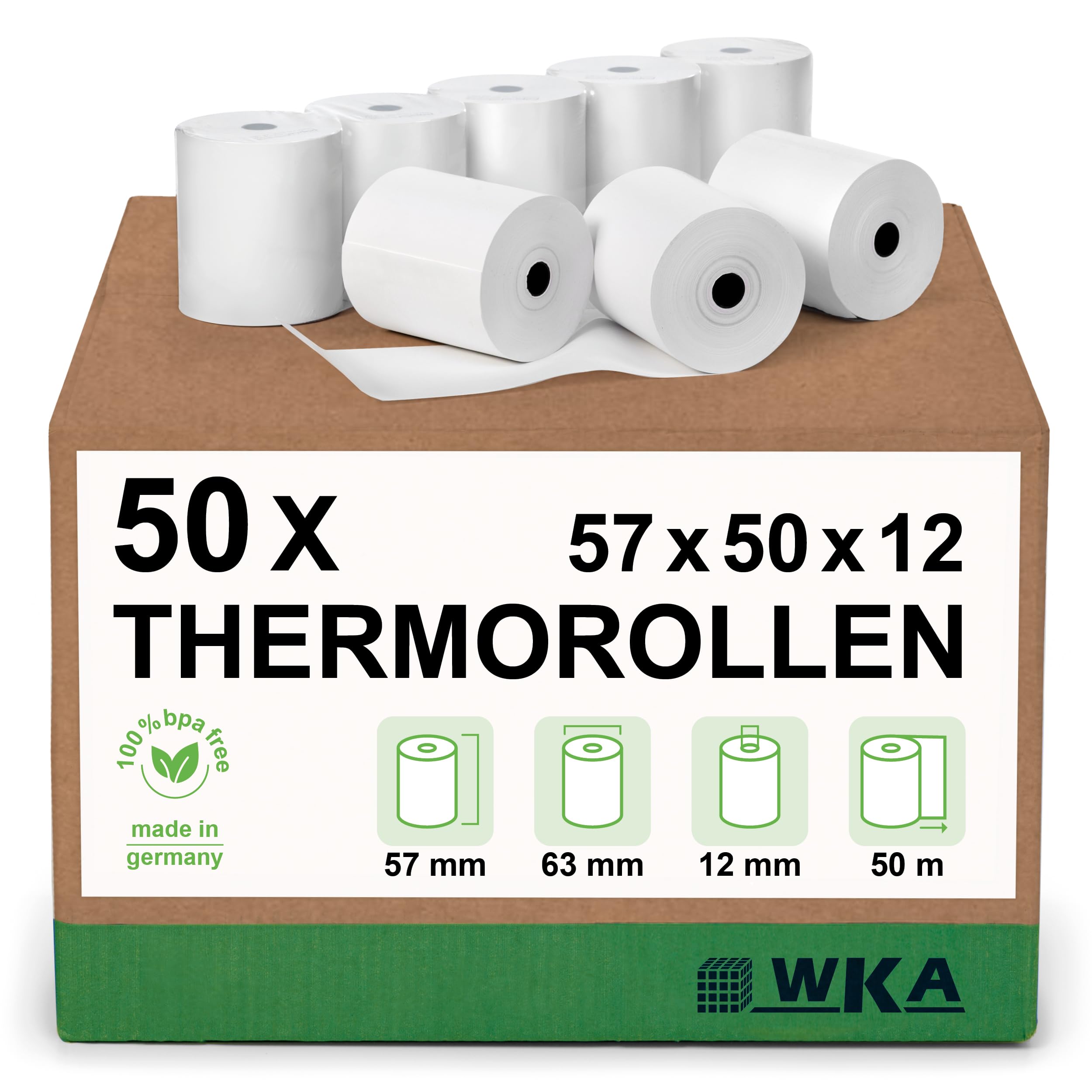 50 Thermorollen 57mm x 50m x 12mm Bonrollen, Kassenrollen, Thermo-Bonrollen