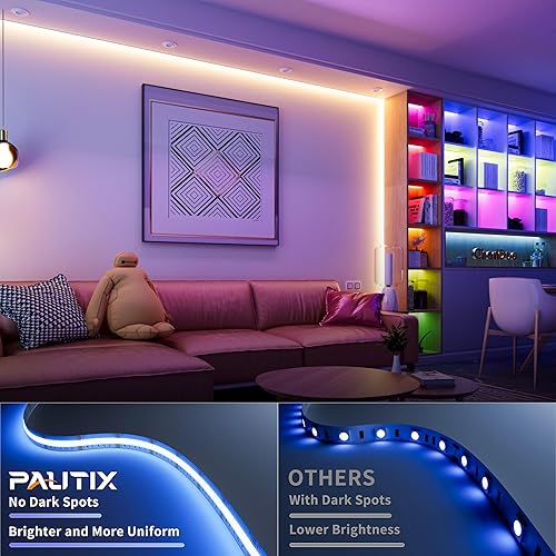 Miniatura 2 de PAUTIX COB Tira de luces LED, 20 pies RGB+CCT 2700K-6500K luces LED blancas, tira de luz LED RGB regulable que cambia de color, con control