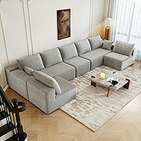 Vista 27 de Sofá modular modular de 139.4 pulgadas, sofás minimalistas en forma de L con diván de asiento medio, moderno sofá convertible de asiento profundo