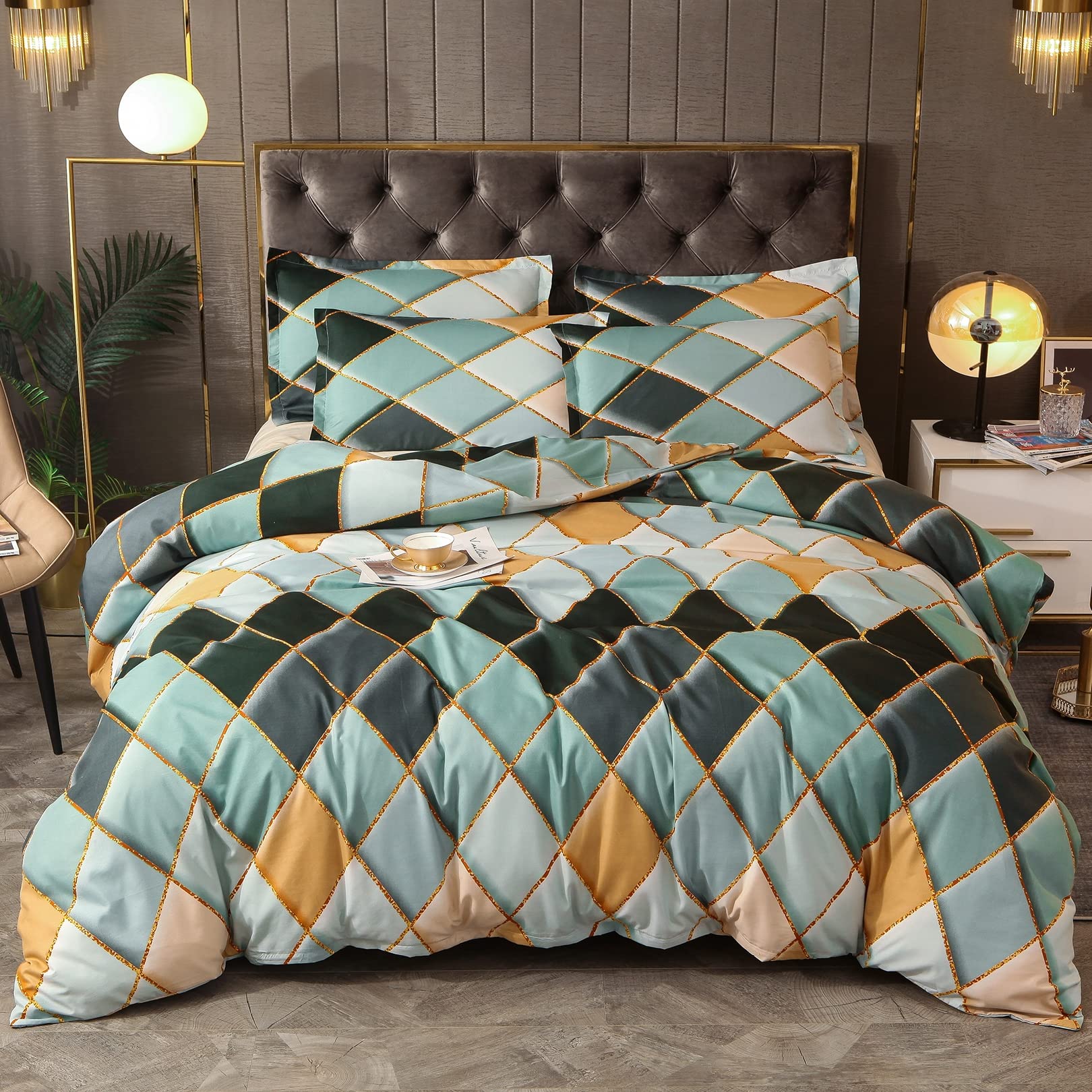 ALEjon "Diseño Geométrico Contemporáneo: Juego de Ropa de Cama Doble, Microfibra, 220 x 240 cm - Incluye Funda Nórdica y 2 Fundas de Almohada