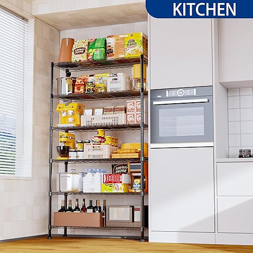 Miniatura 3 de REGILLER Estante de almacenamiento de metal de 6 alambres, estantes ajustables, estantes de almacenamiento de pie para lavandería, baño, cocina,