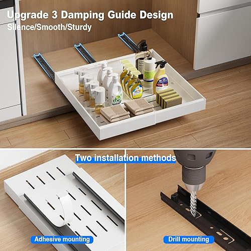 Miniatura 6 de Paquete de 2 organizadores extraíbles expandibles, cajón deslizante de 21 pulgadas de profundidad para armarios, cajones extraíbles adhesivos,