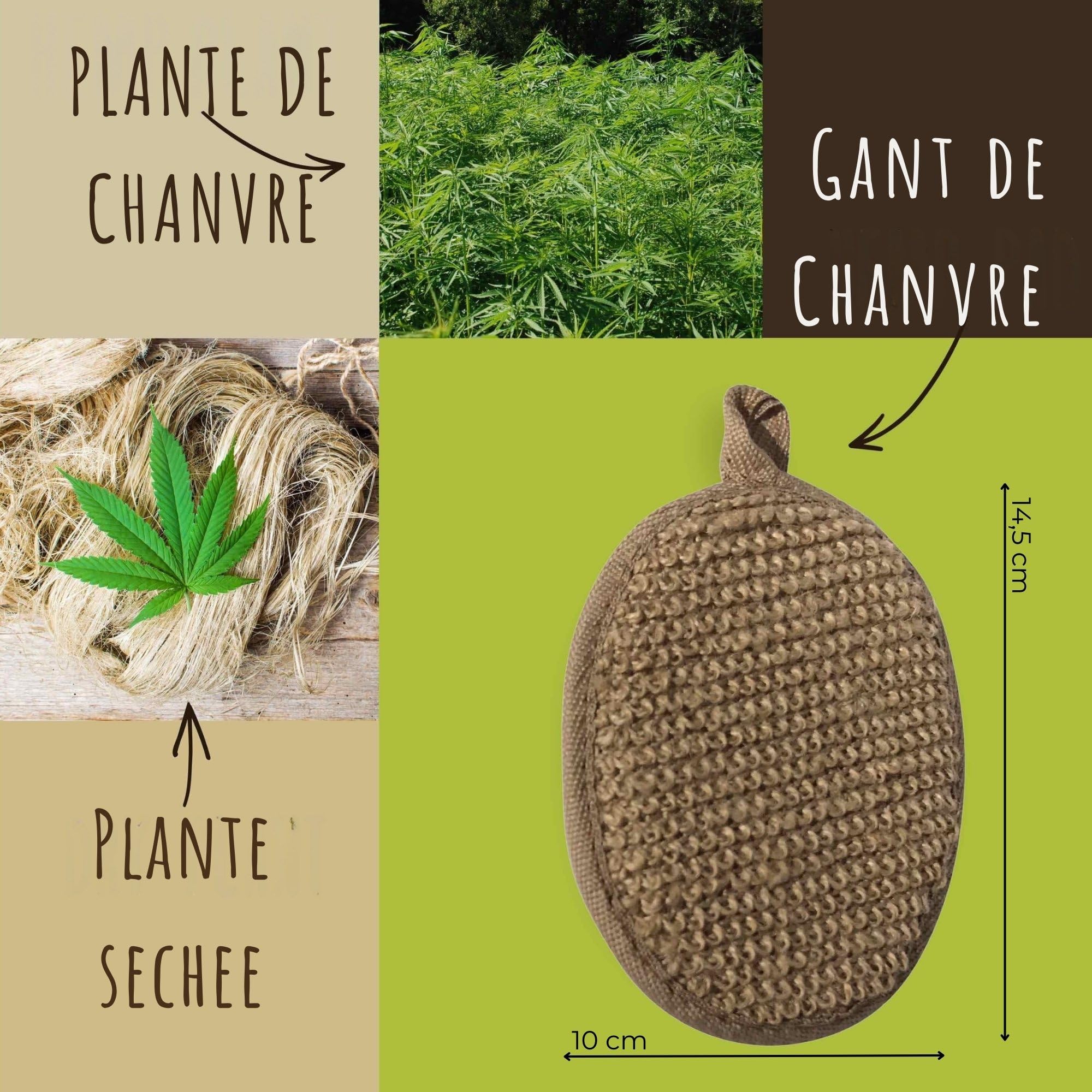 Gants Exfoliants Naturels Lot de 3, Luffa Chanvre Sisal, Pour Corps et Visage, Peau Douce et Éclatante, Vegan, Réutilisables, Zéro Déchet