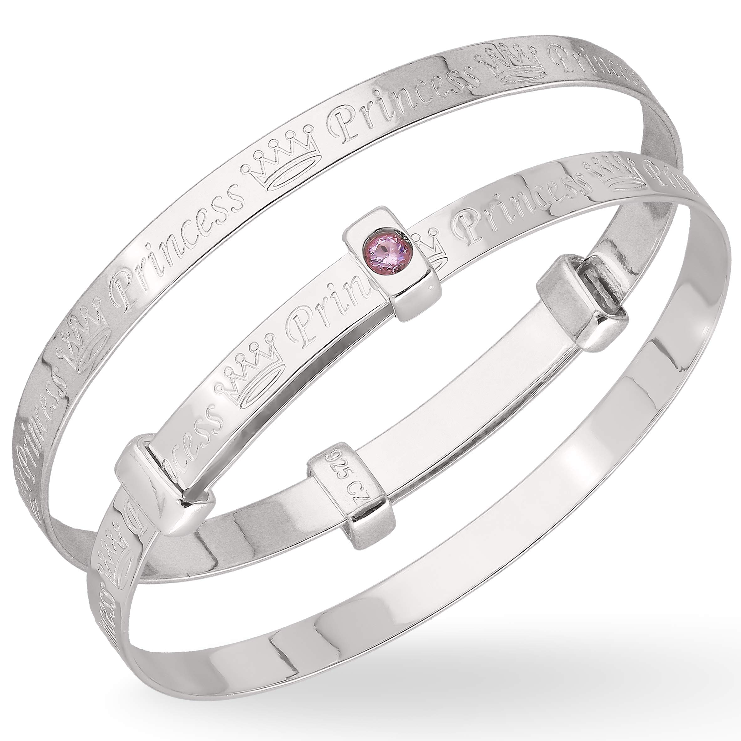 Bracelet extensible en argent sterling pour bébé princesse, baptême, anniversaire, zircone rose