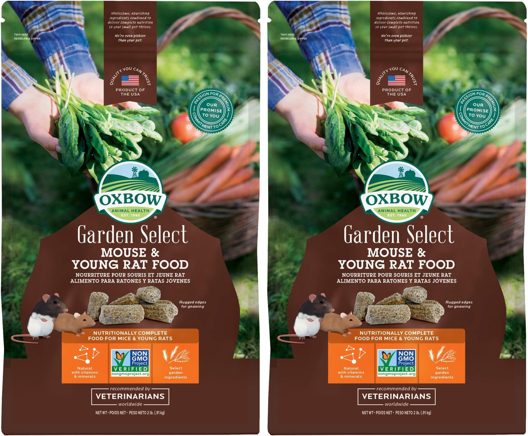 Animal Health Garden Select Mouse and Young Rat Food, Garden-Inspired Recipe for Young Rats and Mice of All Ages, Non-GMO, Made in The USA, 2 Pound Bag (Pack of 2)