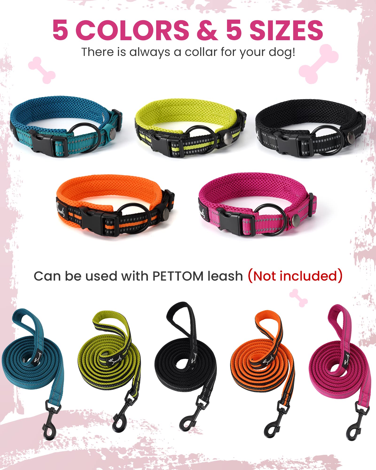 PETTOM Collare Cane Cani Cuccioli Piccola Taglia Media Grande con Targhetta Nome Riflettente Morbido Regolabile Imbottito Sicurezza Nylon Morbido Resistente Traspirante (Viola S)