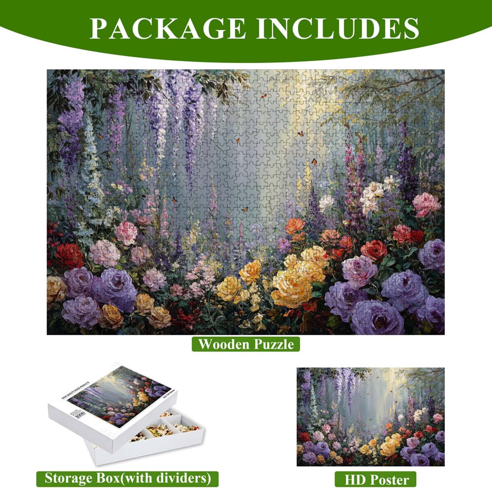 Puzzle 1200 Piezas Adultos Flor & Bosque, Rompecabezas con Letras Traseras y Póster, Pasatiempo Antiestrés, Decoración de Pared, Regalo Decorar Mujer Hombre 75 x 50 cm (14 Años +) P3#182