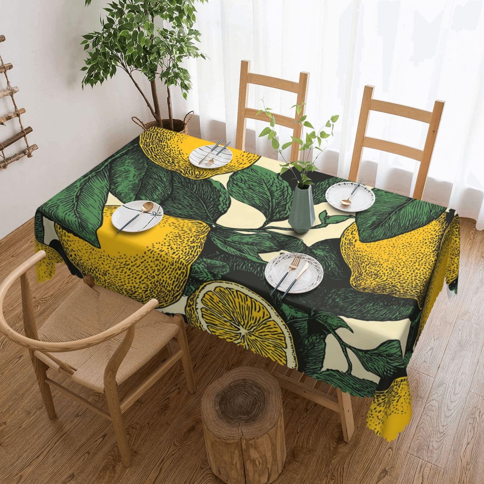 Rectangle Tablecloth 137x183 cm Waterproof Tablecloth for Dining Tables Kitchen Farmhouse Tablecloths Lemon Fruit Pattern Table Cloth Wrinkle Free Table Cover for Dining Buffet Wedding Party