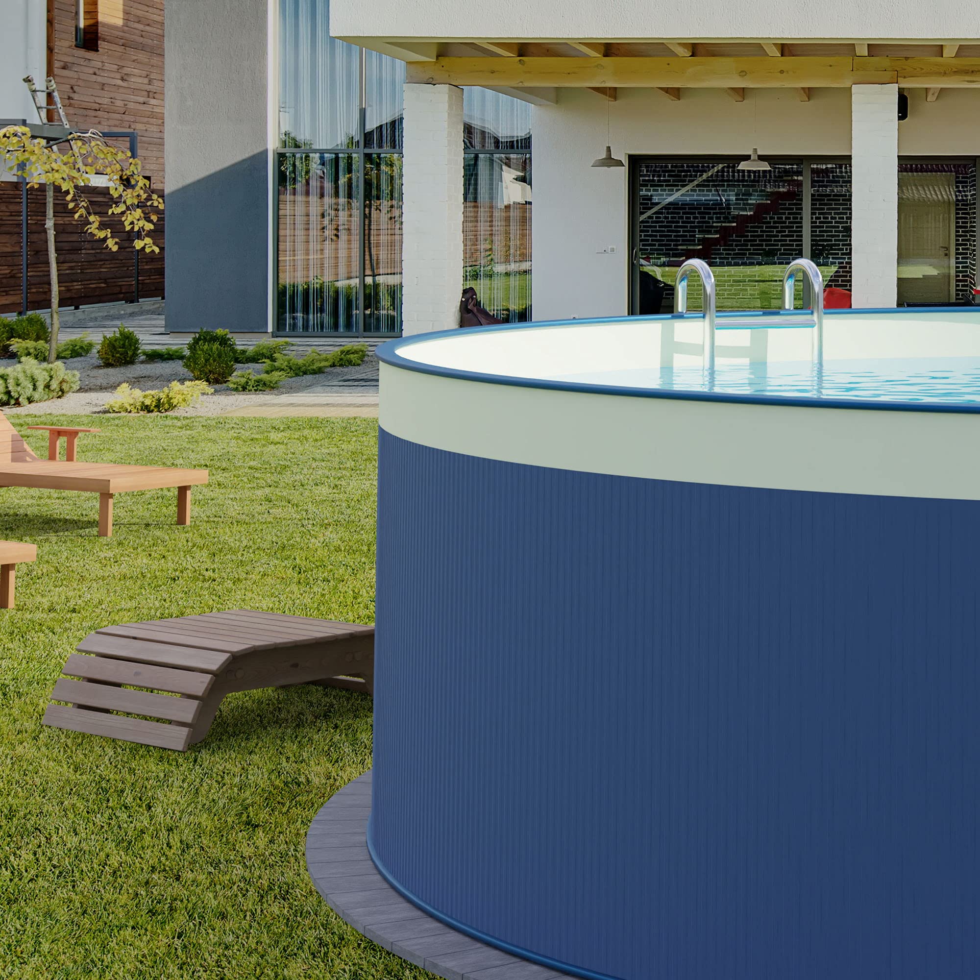 Planet Pool Okrągły basen ze stali nierdzewnej, rozmiar do wyboru, głębokość 90 cm, stal 0,3 mm, antracyt, blacha piaskowa 0,2 mm, nakładka 350 x 90