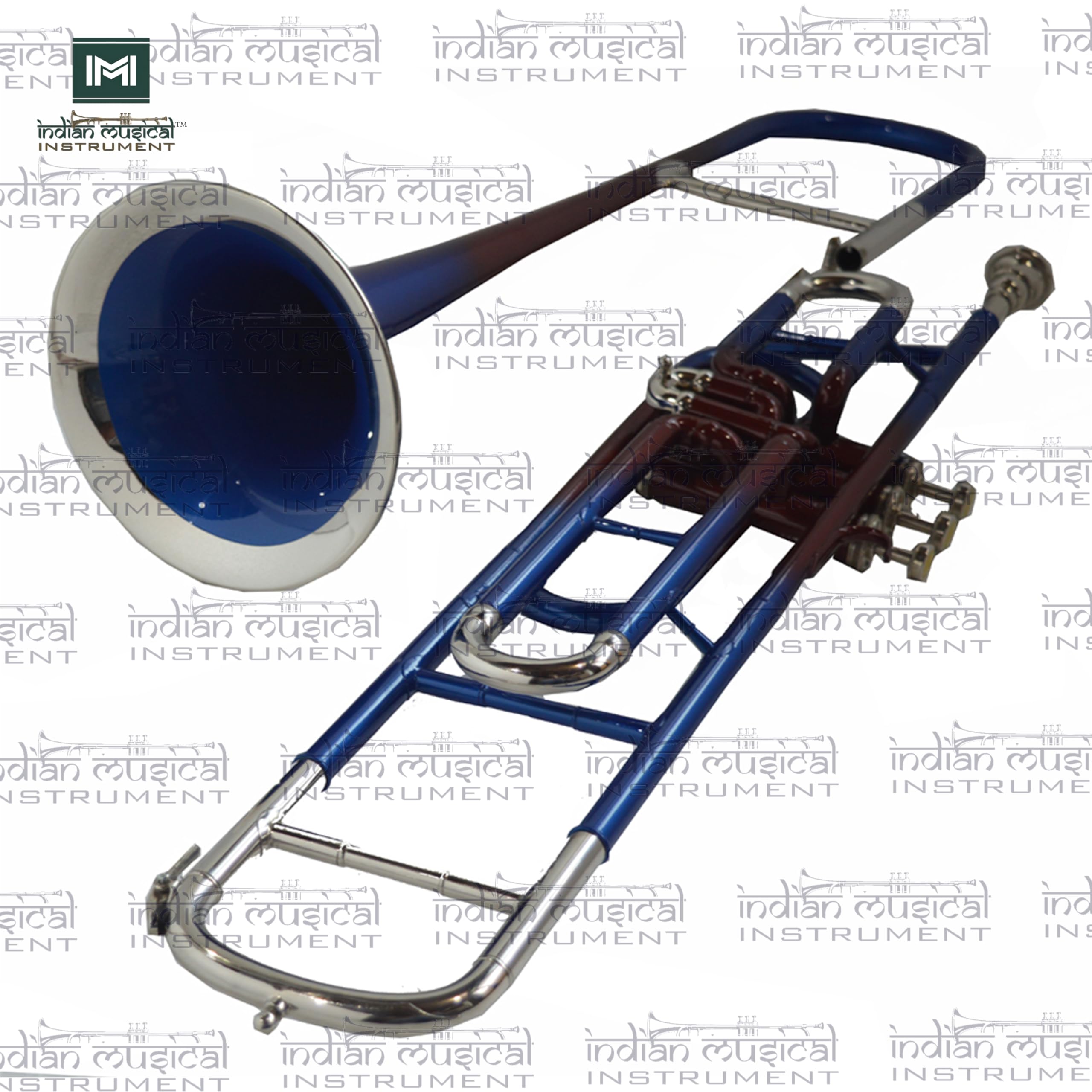 Trombón de válvula, paso BB, calidad de latón con funda de transporte y boquilla incluida (plata azul)