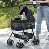 3 in 1 Pet Stroller with Removable Carrier, Folding Stroller for Small/Medium Dogs and Cats, Waterproof, All-Terrain, with Sun Shades, Car Seat