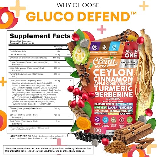 Miniatura 4 de Cápsulas de canela de Ceilán + vinagre de sidra de manzana, cúrcuma, berberina, suplemento de ginseng, pimienta de cayena, melón amargo, aloe vera,