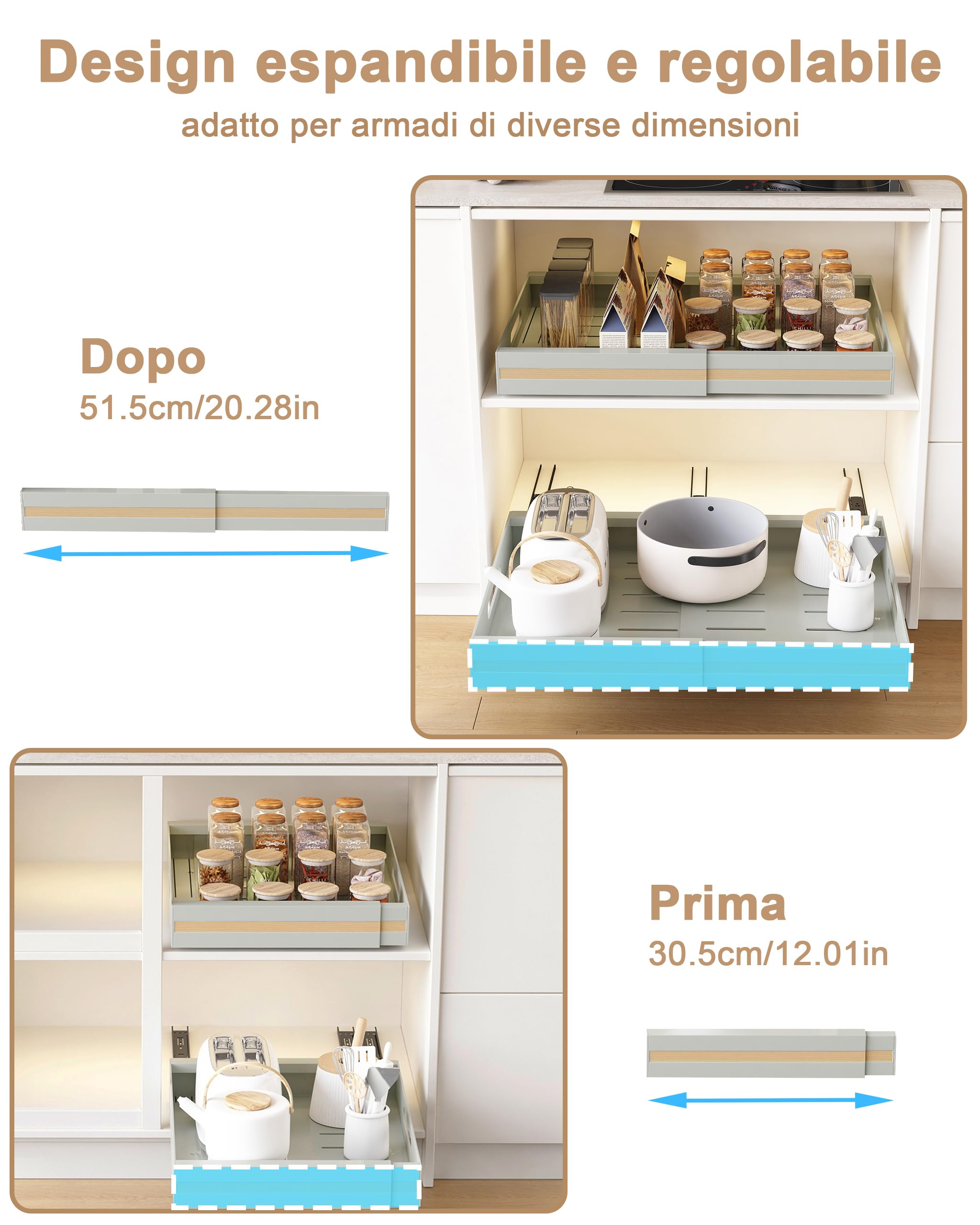UMDONX Set da 2 Cassetto Estraibile per Armadio,30.5-51.5W X42D X7.5H CM,Grigio