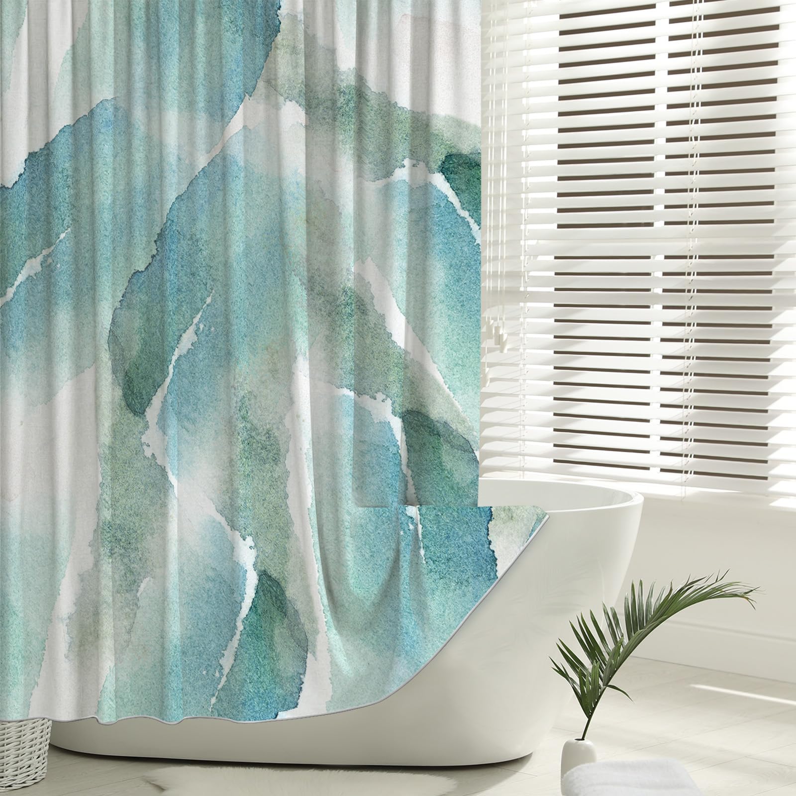 Feagar Tenda da doccia 200 x 240 cm, motivo acquerello blu, impermeabile, antimuffa, ad asciugatura rapida, lavabile, in poliestere, per tenda da doccia, vasca da bagno e doccia, con 12 anelli