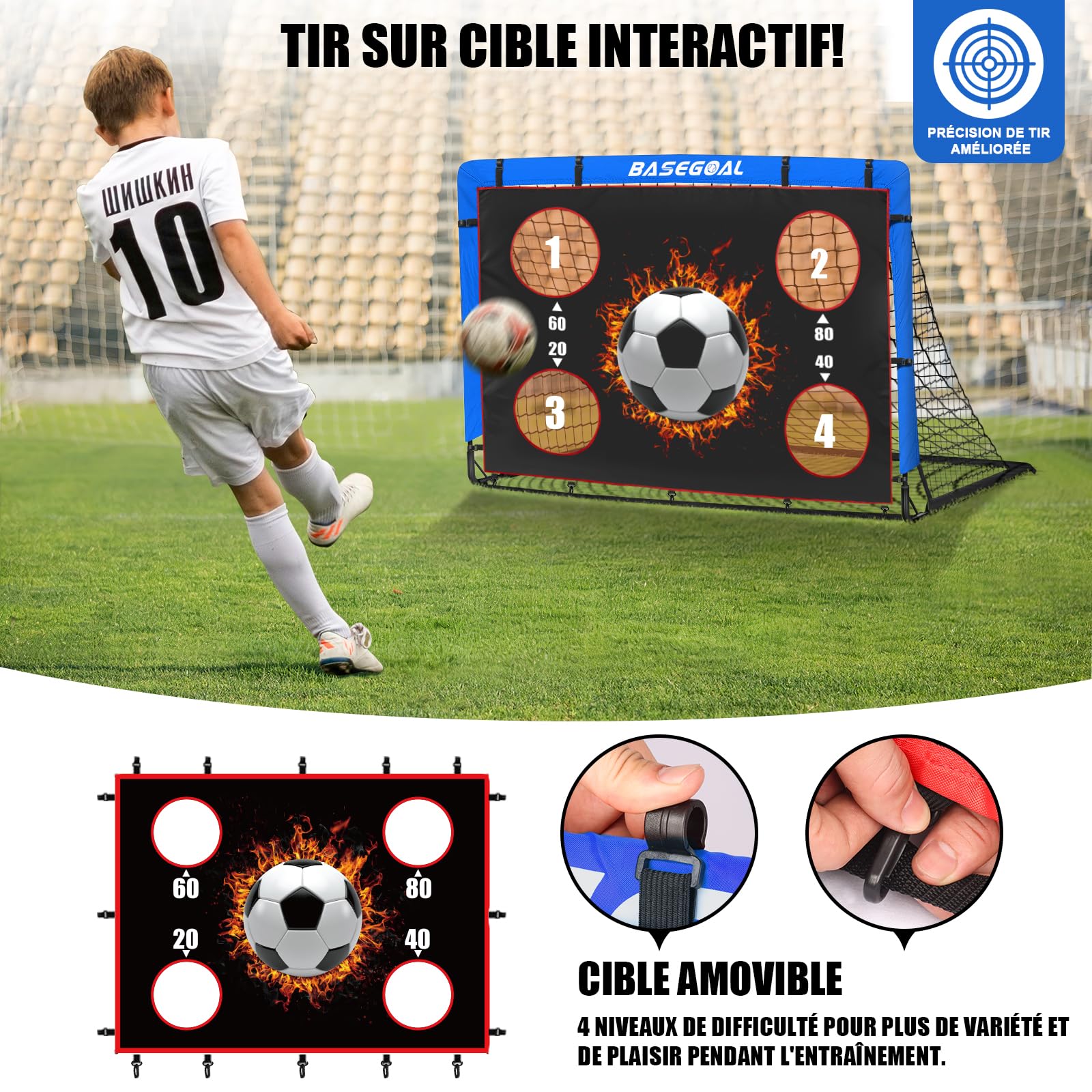 Cage de Foot Exterieur avec Cible Suspendue et Sac de Transport pour Jardin